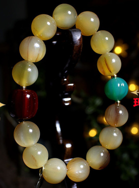 藏式算盘珠绵羊角手串蜜色满纹文