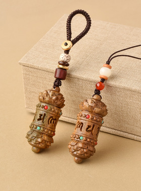 绿檀双莲花真言嘎乌盒香丸盒镂空