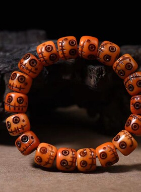 藏传牦牛骨手串雕刻恶灵牛骨天珠