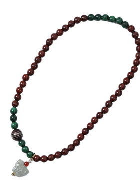 小叶紫檀木镶银回纹古风红绳手链