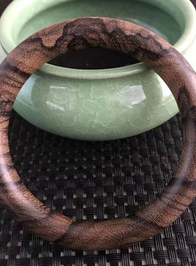 虎斑纹菩萨棋沉香手镯女素圈复古