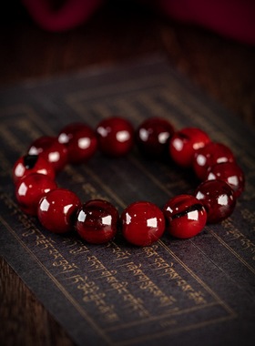 天然血料金丝牦牛角手串桶珠女男