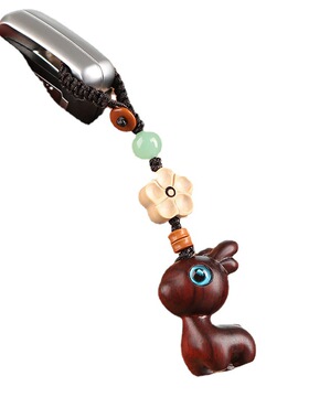 檀木小鹿汽车钥匙扣挂件可爱一路
