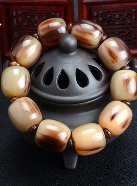 藏式镇店之宝红花血丝牦牛角手串