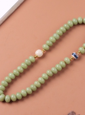 青玉菩提根福字双圈算盘珠手串真