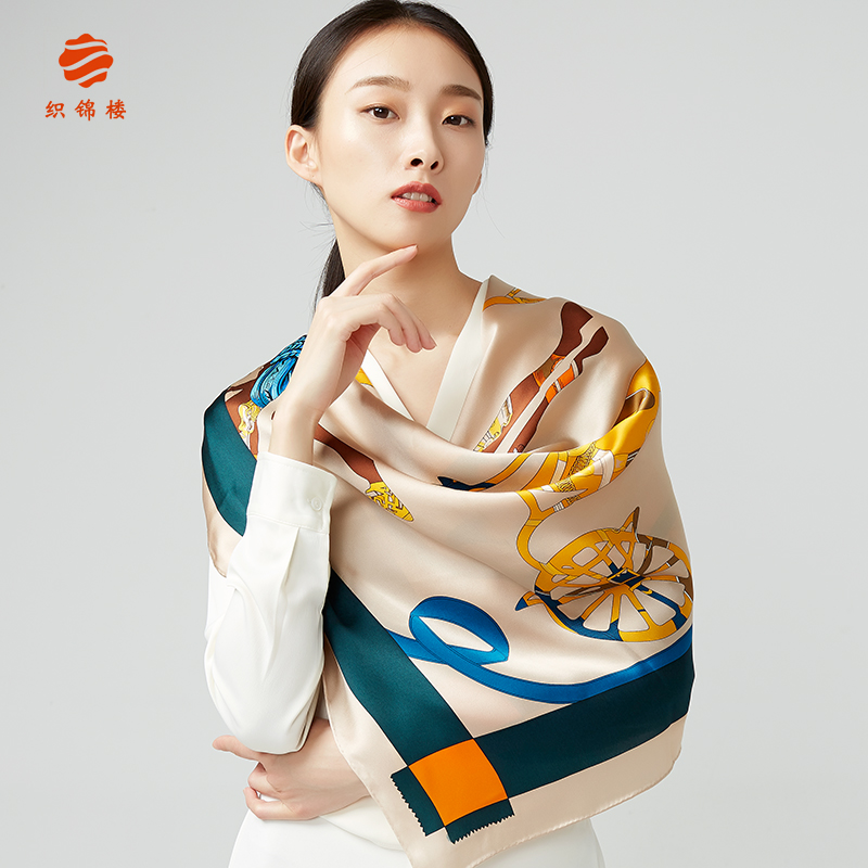 织锦楼旗舰店织锦楼真丝大方巾丝巾女时尚潮牌秋冬外搭丝绸缎面桑蚕丝围巾礼品0
