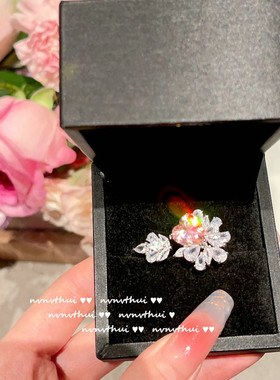 卡戴珊甜心羽毛宝石戒指贵气感拉满镀金摩根粉锆石爱心戒指