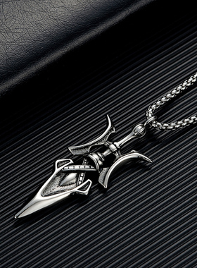 方天画戟钛钢项链男士ins冷淡风潮酷小众设计感饰品男生嘻哈吊坠