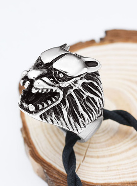 狼头男士图腾朋克风狮子钛钢戒指