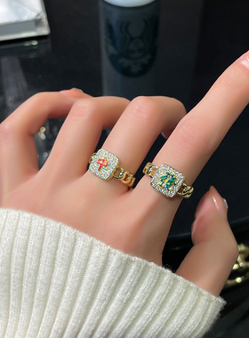 红中发财麻将开口食指戒指女轻奢小众设计时尚个性新年指环高级感