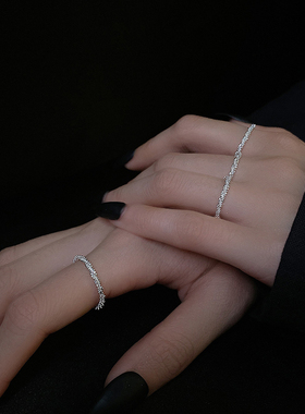 2件套~波光粼粼戒指个性素圈高级指环尾戒女轻奢冷淡风小众食指戒