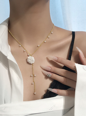 小众气质珍珠项链女夏白色花朵