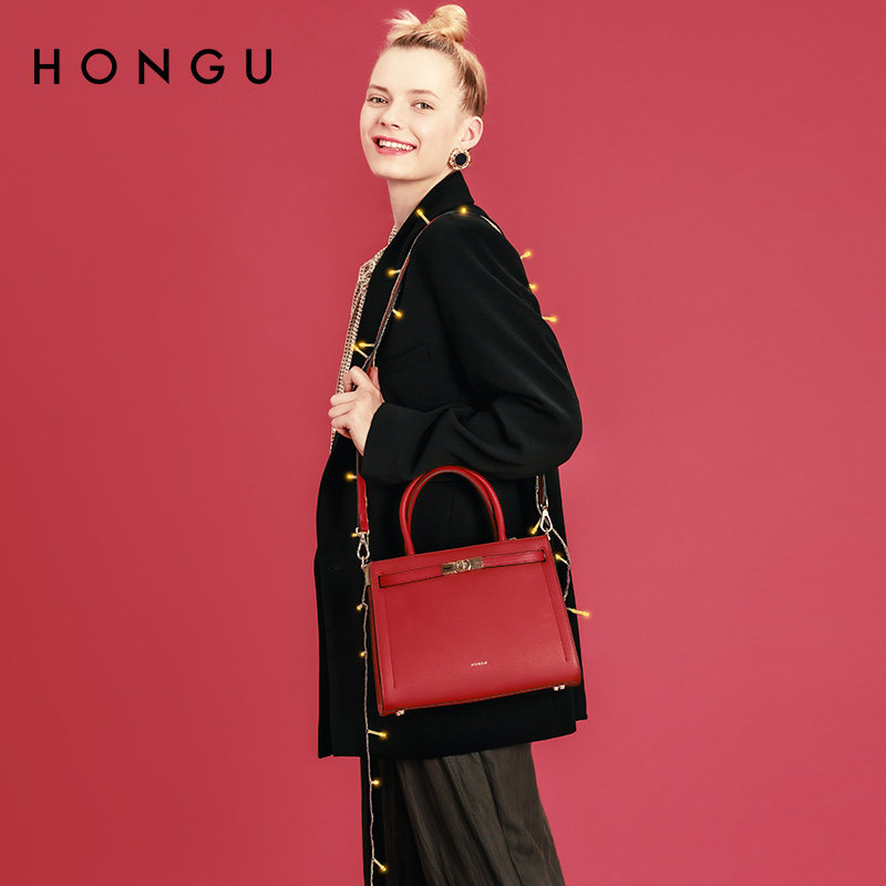 红谷新款女士大气牛皮大容量手提包 红谷女士包袋