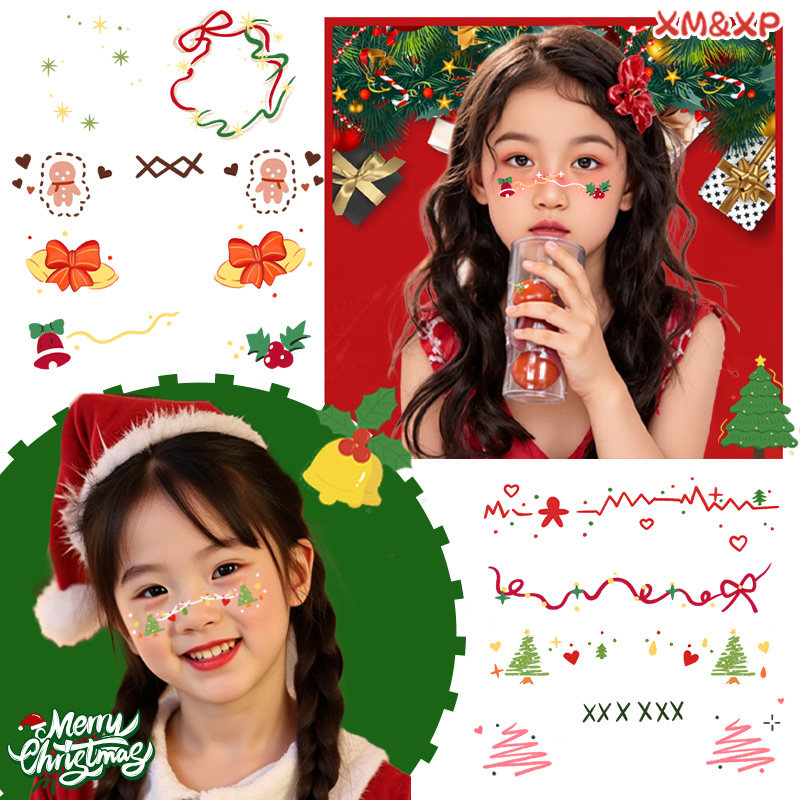 圣诞节儿童妆容脸贴脸部贴纸女穿搭装饰圣诞树圣诞帽腮红铃铛爱心,淘宝优惠券,粉丝福利购,淘宝优惠卷