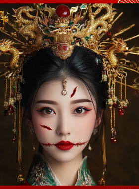 鬼屋游乐园cosplay鬼新娘中式成人恐怖脸贴纹身贴痕伤疤仿真伤口