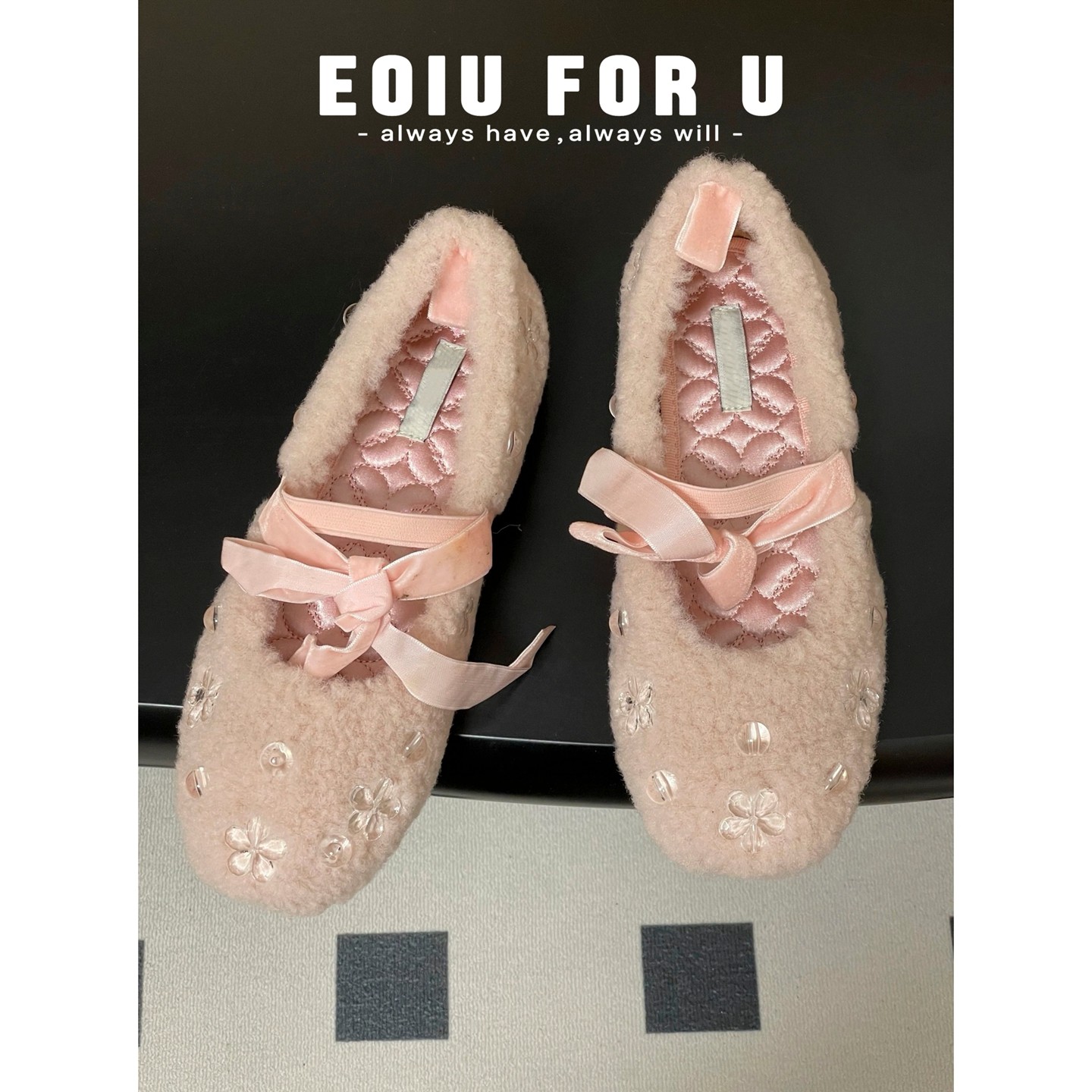 EOIU少女心玛丽珍 1/19  26s平底浅口一脚蹬毛毛鞋蝴蝶结芭蕾舞鞋,淘宝优惠券,粉丝福利购,淘宝优惠卷