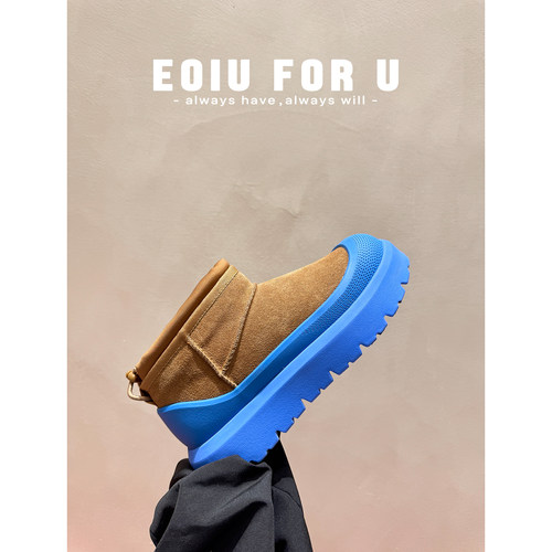EOIU 10.1 小麦黄轻便厚底增高羊毛短靴棉鞋保暖一脚蹬雪地靴男女 - 图1
