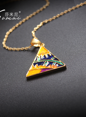 sumni/莎米尼18K包金复古立绘三角盾项链珐琅彩个性气质锁骨链女