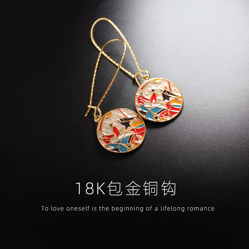 sumni/莎米尼春款抽象赛马图珐琅滴釉国风系列18K包金铜耳钩耳坠 - 图2