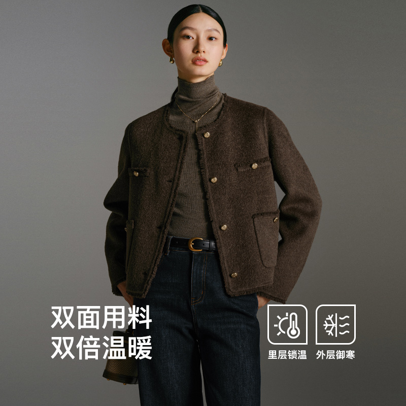 迪赛尼斯2024冬季新款法式千金风气质羊毛大衣短款驼绒毛呢外套女