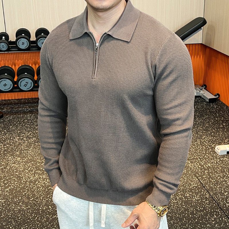 秋冬新款男士健身针织衫长袖上衣翻领半拉链式polo百搭内搭毛衣,淘宝优惠券,粉丝福利购,淘宝优惠卷