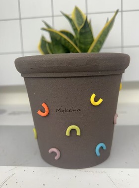 摩卡森林甜甜圈10*9小清新桌面网红陶盆花器块根仙人球热植花盆