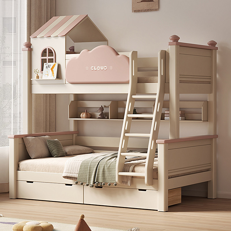 樱桃木上下铺双层床全实木儿童高低铺床女孩城堡子母床两层上下床,淘宝优惠券,粉丝福利购,淘宝优惠卷