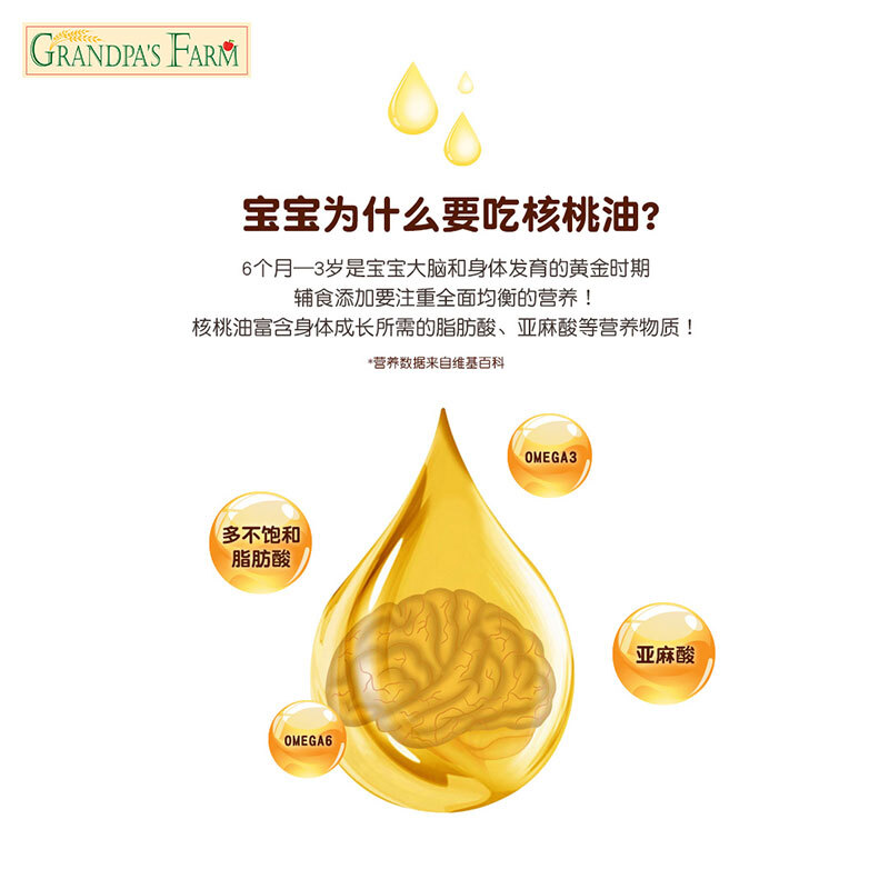 爷爷的农场250ml原装进口核桃油 缘缘堂母婴DHA/核桃油