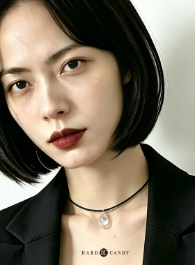 硬糖天然水晶细款皮choker项链女