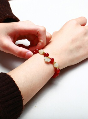 马年本命年朱砂手串高含量2026小马和田玉手链纯银钱多多新年礼物