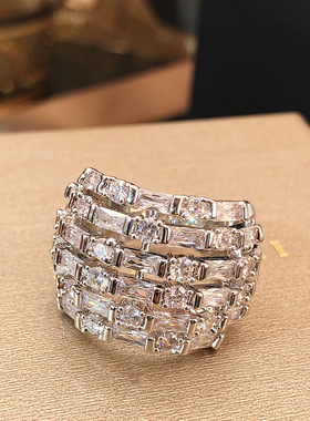 靡宿网红轻奢满钻指环戒指