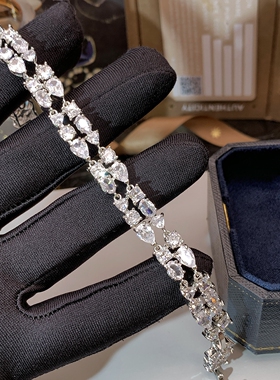 轻奢满钻超闪双排闪钻水晶手链优雅女情人节礼物气质时尚手镯首饰