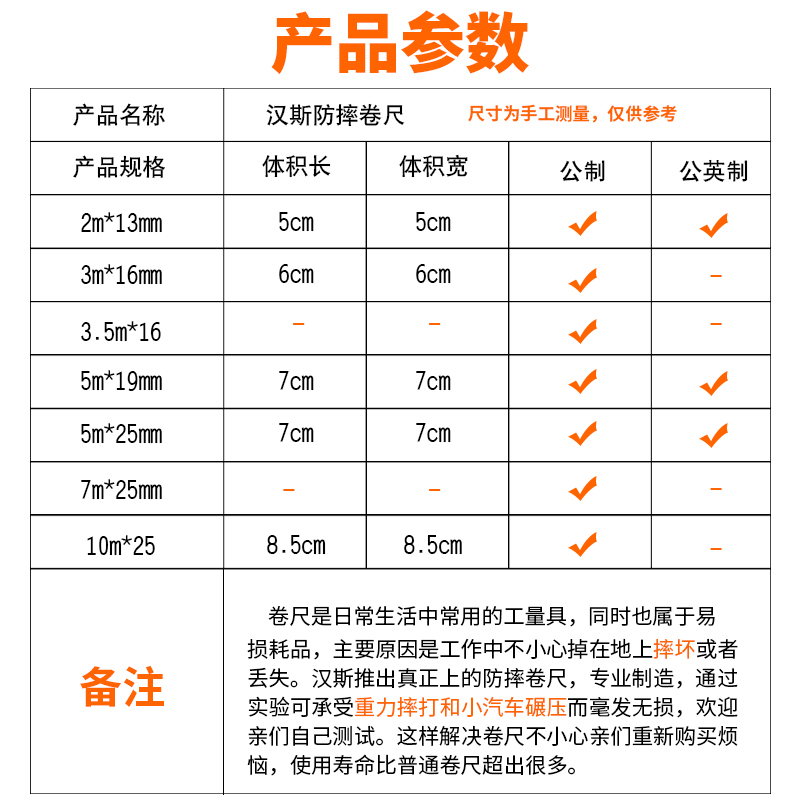 。汉斯精品防摔7.5米5米卷尺测量工具家用装修木工师傅常用卷尺耐 - 图2