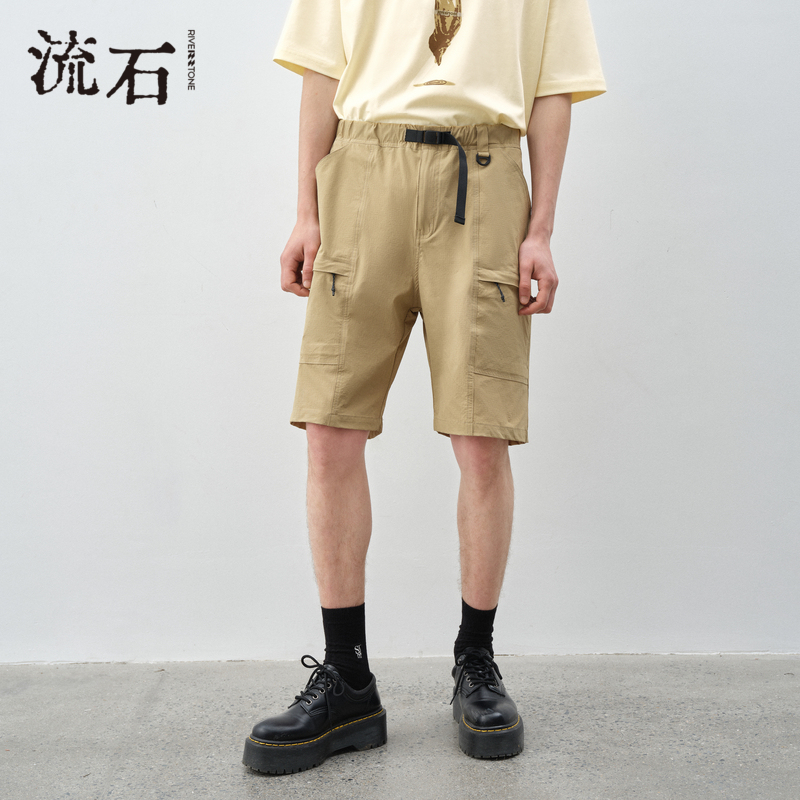 流石男装宽松经典工装短裤2025年夏季新款男款时尚户外腰带直筒裤