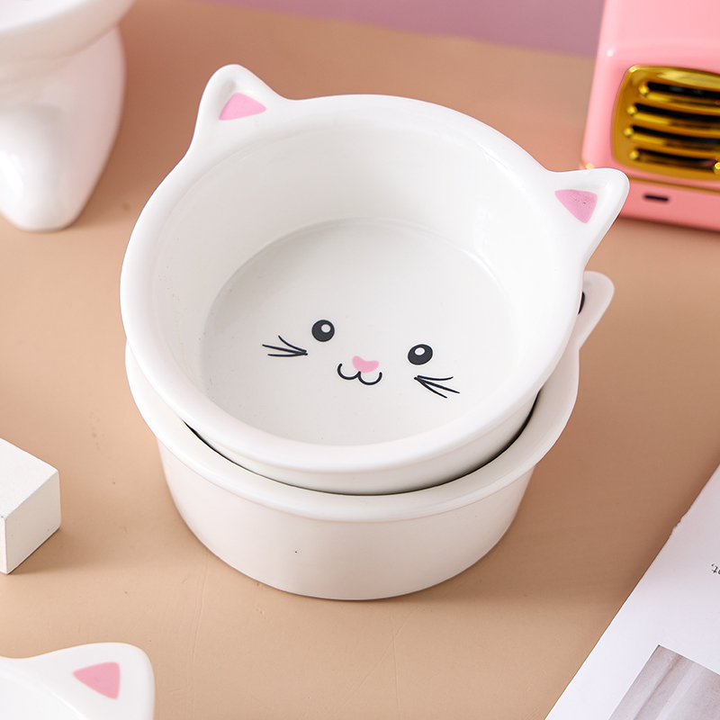 宠物用品陶瓷高脚慢食碗保护脊椎水碗猫碗食盆猫粮碗简约猫碗