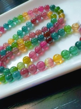 魅晶天然水晶晶体通透水润色标彩虹多圈手链