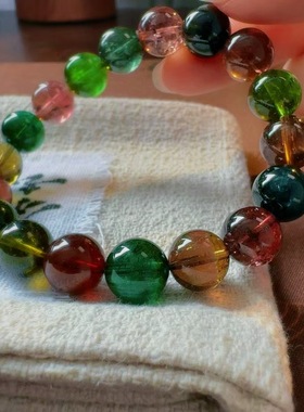 魅晶天然水晶晶体通透浓艳醇厚全彩碧玺手链