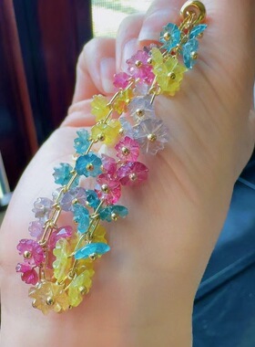 魅晶天然水晶晶体通透色标碧玺木棉花手链