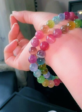 魅晶天然水晶晶体通透金钻蝴蝶紫瓜原石手链