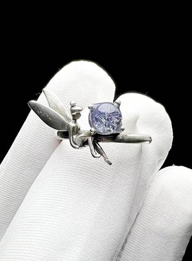 魅晶天然水晶晶体通透天然蓝发晶转运珠镶嵌戒指