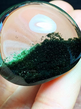 魅晶天然水晶晶体通透刚果绿绿幽灵墨绿色聚宝盆圆牌吊坠