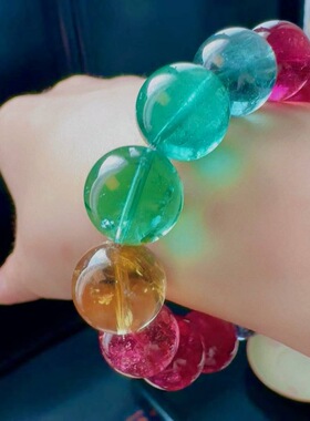 魅晶天然水晶晶体通透珠宝级高奢配色塔尖珠料手链