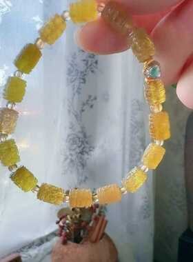 魅晶天然水晶晶体通透金丝雀碧玺回纹手链