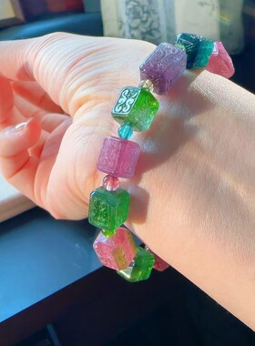 魅晶天然水晶晶体通透雕刻回纹珠手链