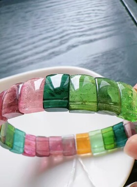 魅晶魅晶天然水晶晶体通透近玻璃体碧玺彩虹手排