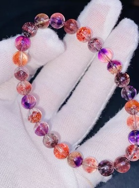 魅晶天然水晶晶体通透仙女稀有色丝绒超七手链