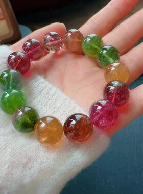 魅晶天然水晶晶体通透明色全彩西瓜碧玺手链