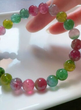 魅晶天然水晶晶体通透明艳瓜感绚彩西瓜碧玺手链