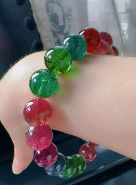 魅晶天然水晶晶体通透莹润老料彩虹碧玺手链