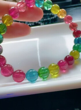 魅晶天然水晶晶体通透浓烈鲜艳艳丽色标彩虹碧玺手链